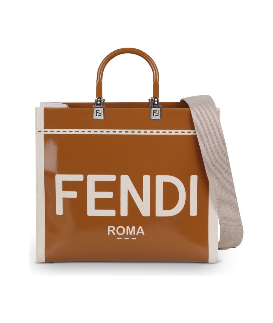 Fendi Roma Lettering Medium Flat Pouch in Natural