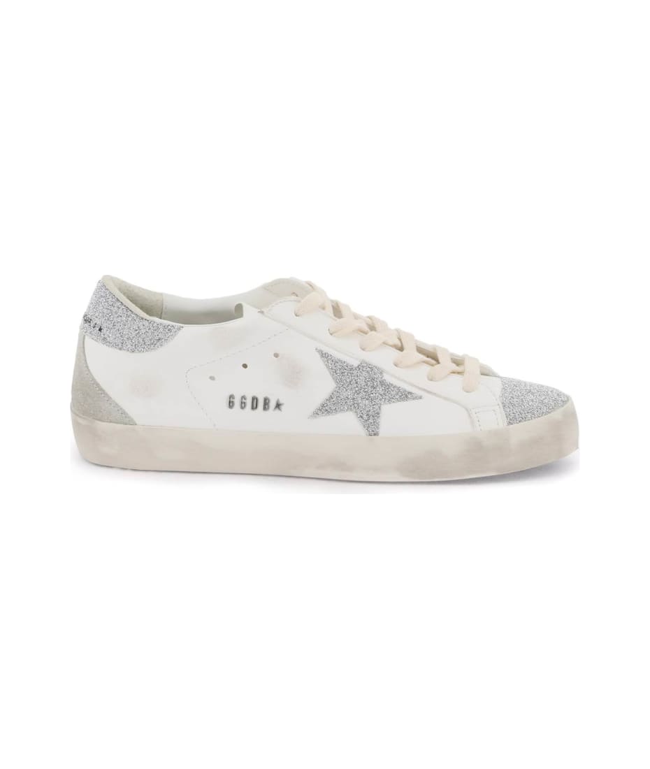 White leather Super-Star sneakers with glittery heel tab