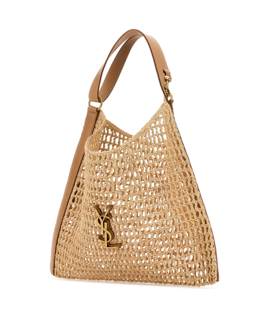 Saint Laurent Beige Raffia And Leather Oxalis Shopping Bag