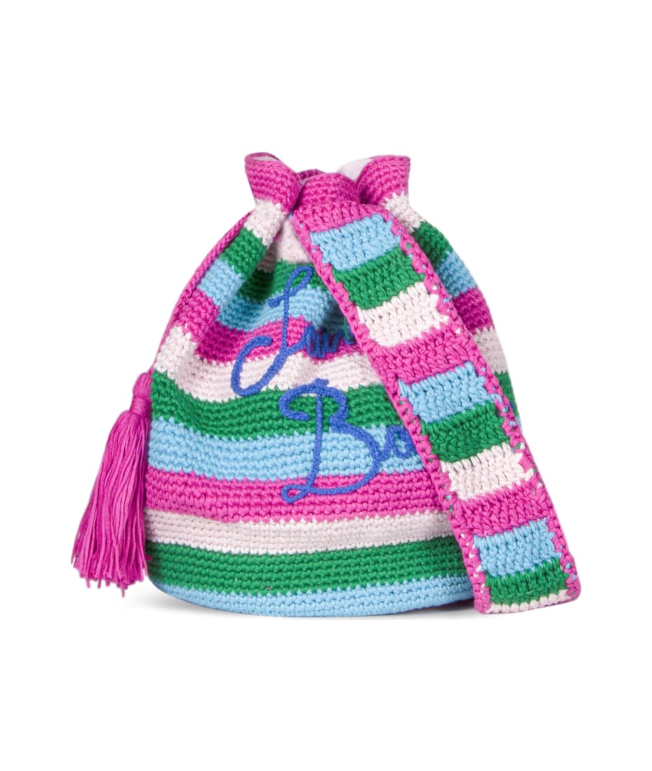 Mc2 Saint Barth Raffia Bucket Bag With Multicolor Stripes And