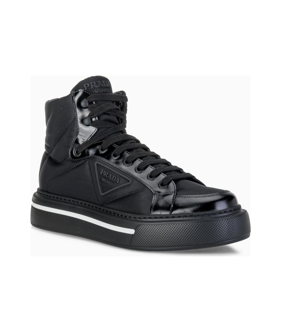 Prada Prada Macro Re-nylon And Brushed Leather High-top Sneakers