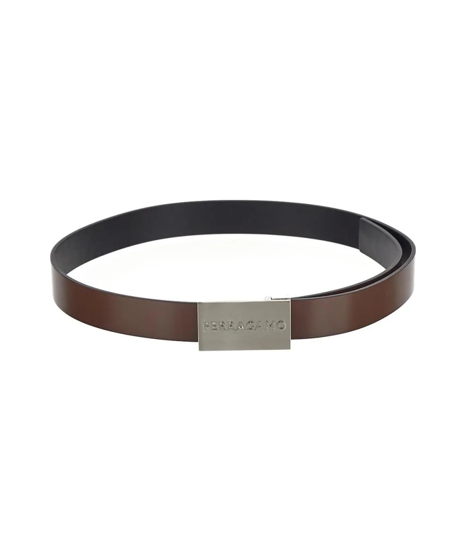 Ferragamo Cocoa Brown and Black Leather Belt