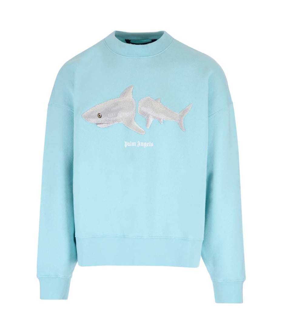 Palm Angels Broken-Shark Crewneck T-Shirt, S / Blue White