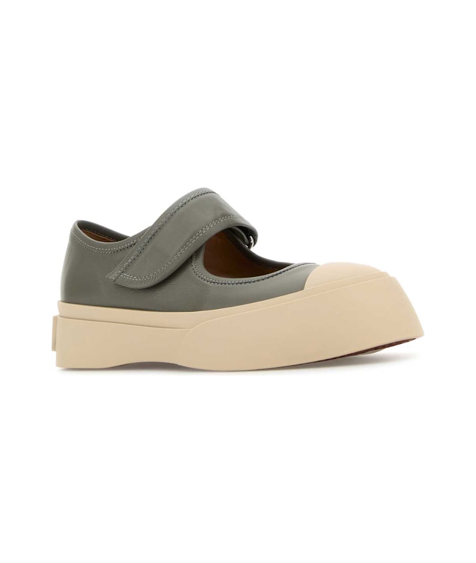 スニーカー MARNI GREY LEATHER MARY JANE SNEAKERS Marni Leather Mary Jane Sneakers | Grey | FARFETCH