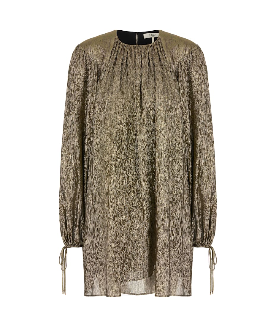 Chlo Gold Silk Blend Mini Dress | italist Chlo Gold Silk Blend Mini Dress | italist
