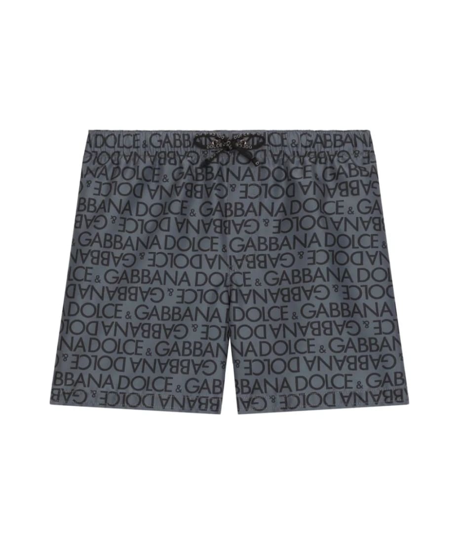 Dolce & Gabbana Grey Swim Shorts With All-over Logo - Grey