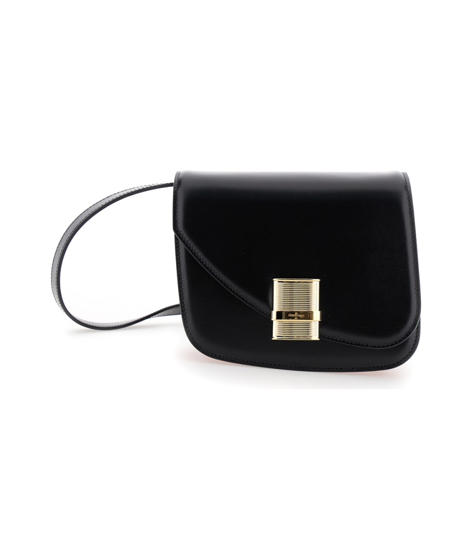 【送料&関税込】Ferragamo Fiamma S Ferragamo 'fiamma S' Black Asymmetric Crossbody Bag With
