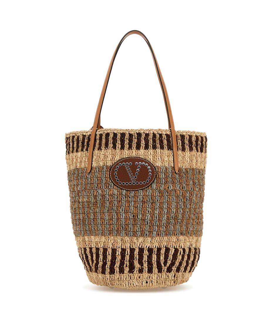 ハンドバッグ Valentino Garavani Embellished Raffia Vlogo Signature Handba Valentino Garavani Embroidered Raffia Vlogo Signature