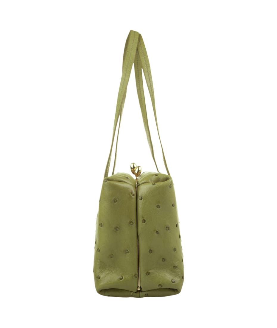 Jil Sander Goji Pillow Bag In Green Leather With Polka Dots