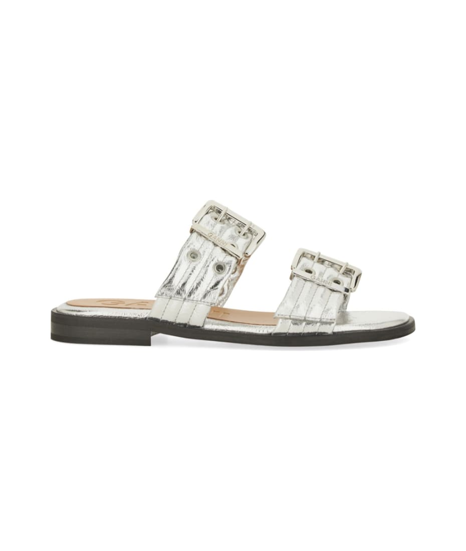 サンダル・ミュール GANNI Women Sandals S2666 018 SILVER Silver Silver Metallic Feminine Buckle Two-Strap Sandals