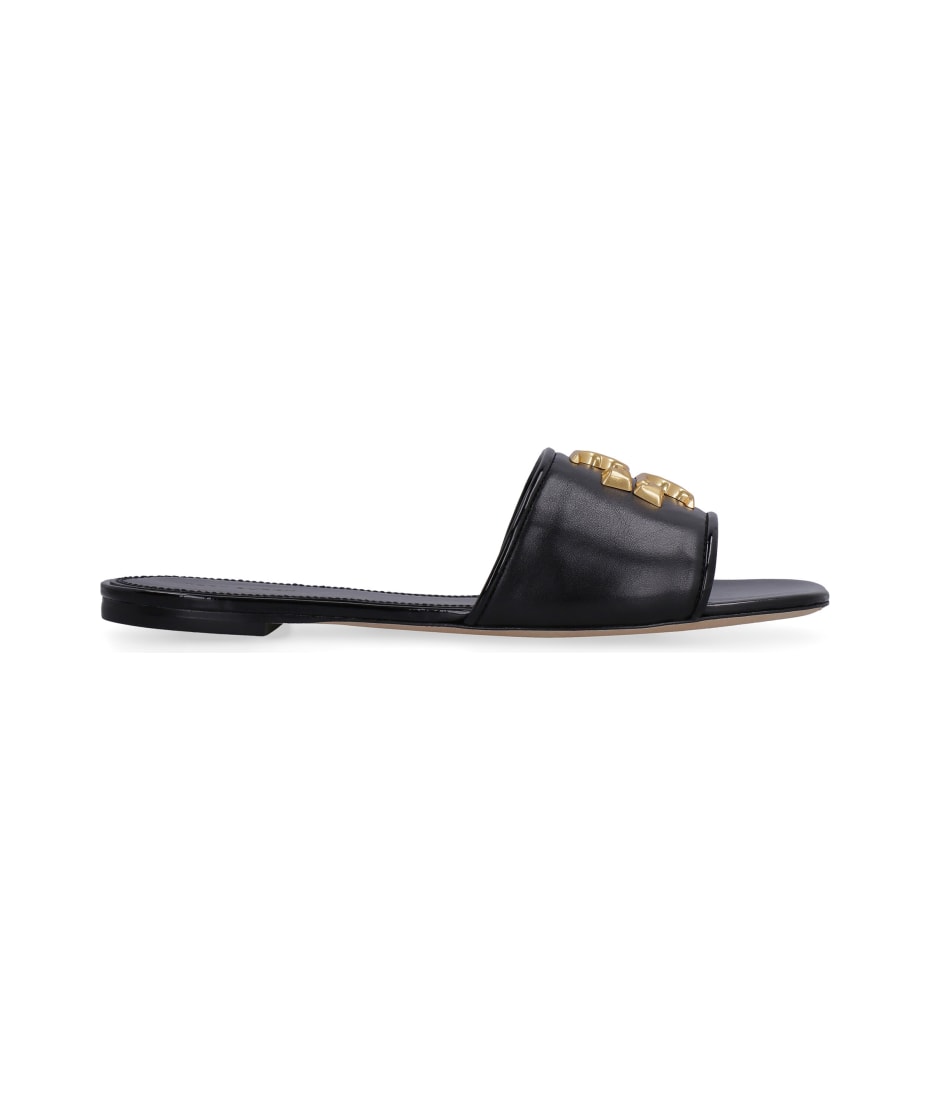 Eleanor Leather Sandals in Black - Tory Burch