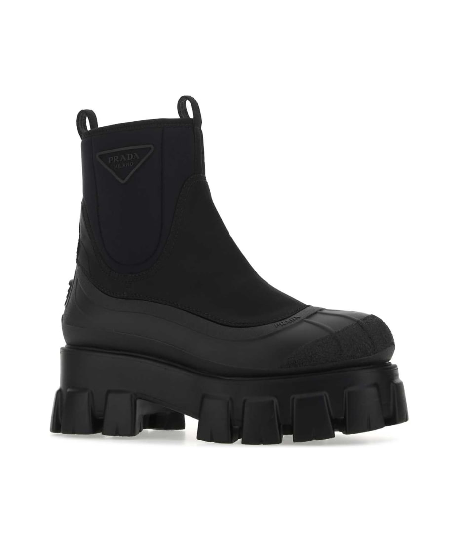 Prada Black Fabric And Re-nylon Monolith Ankle Boots - F0002