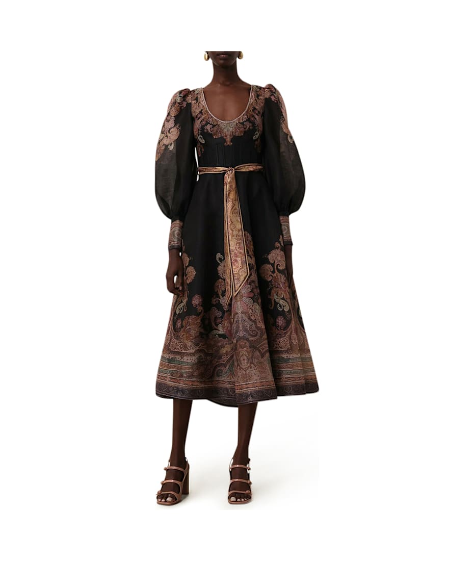 【Zimmermann】IILLUSTRATION STRUCTURED DRESS シルクリネン Zimmermann Illustration Structured Dress Black Paisley
