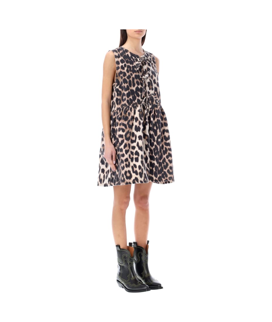 ワンピース Ganni Mini Abito Leopardato Ganni Leopard Pattern Denim Mini Dress | italist
