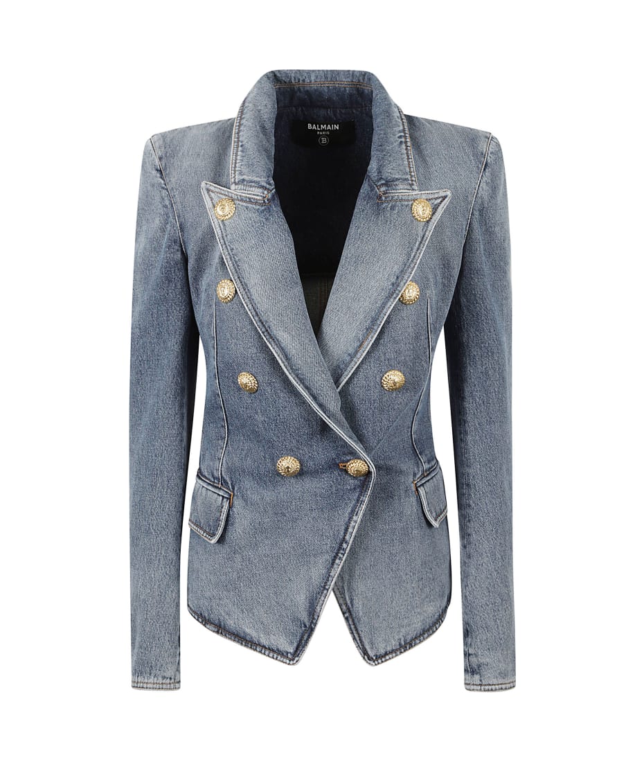 【関税込み】balmain Double-breasted denim blazer Double-breasted denim blazer in white - Balmain | Mytheresa