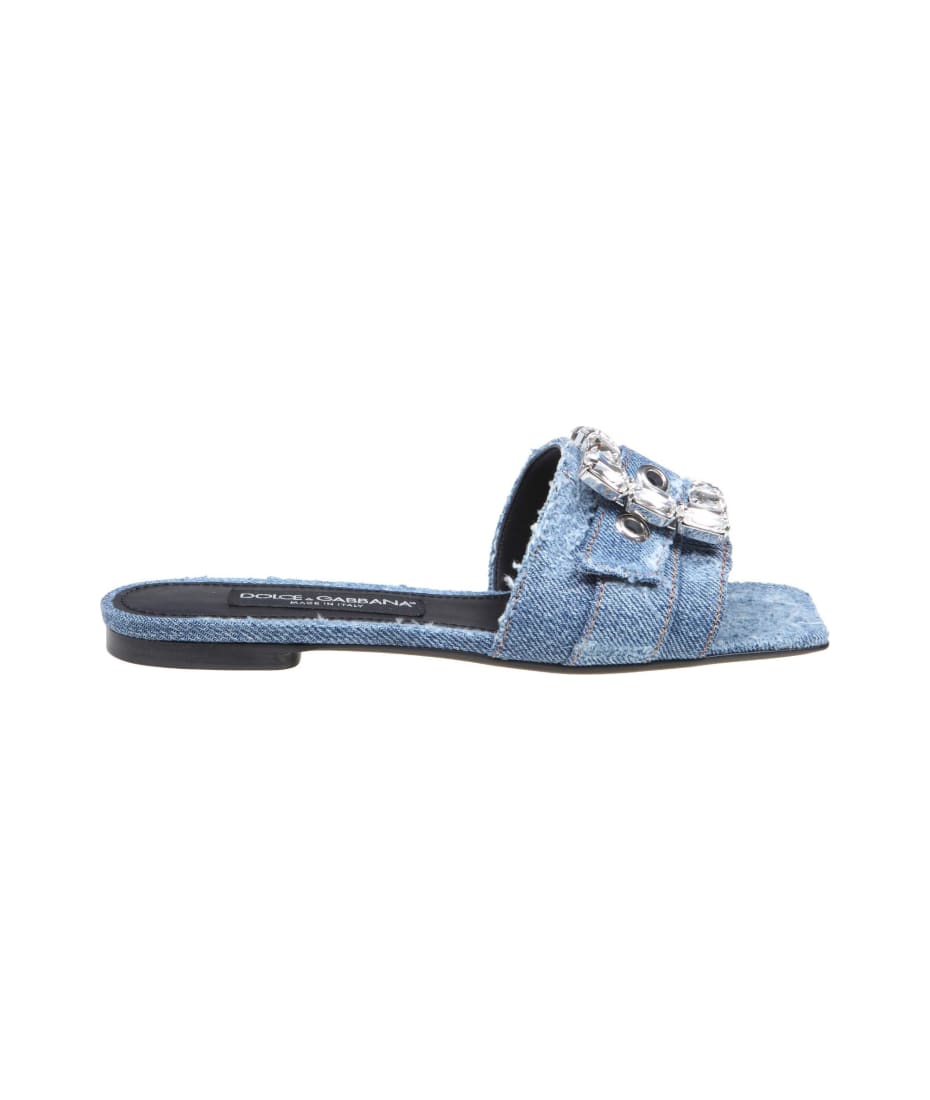 DOLCE & GABBANA レディース デニム フラット サンダル Patchwork denim platform sandals in Blue for Women