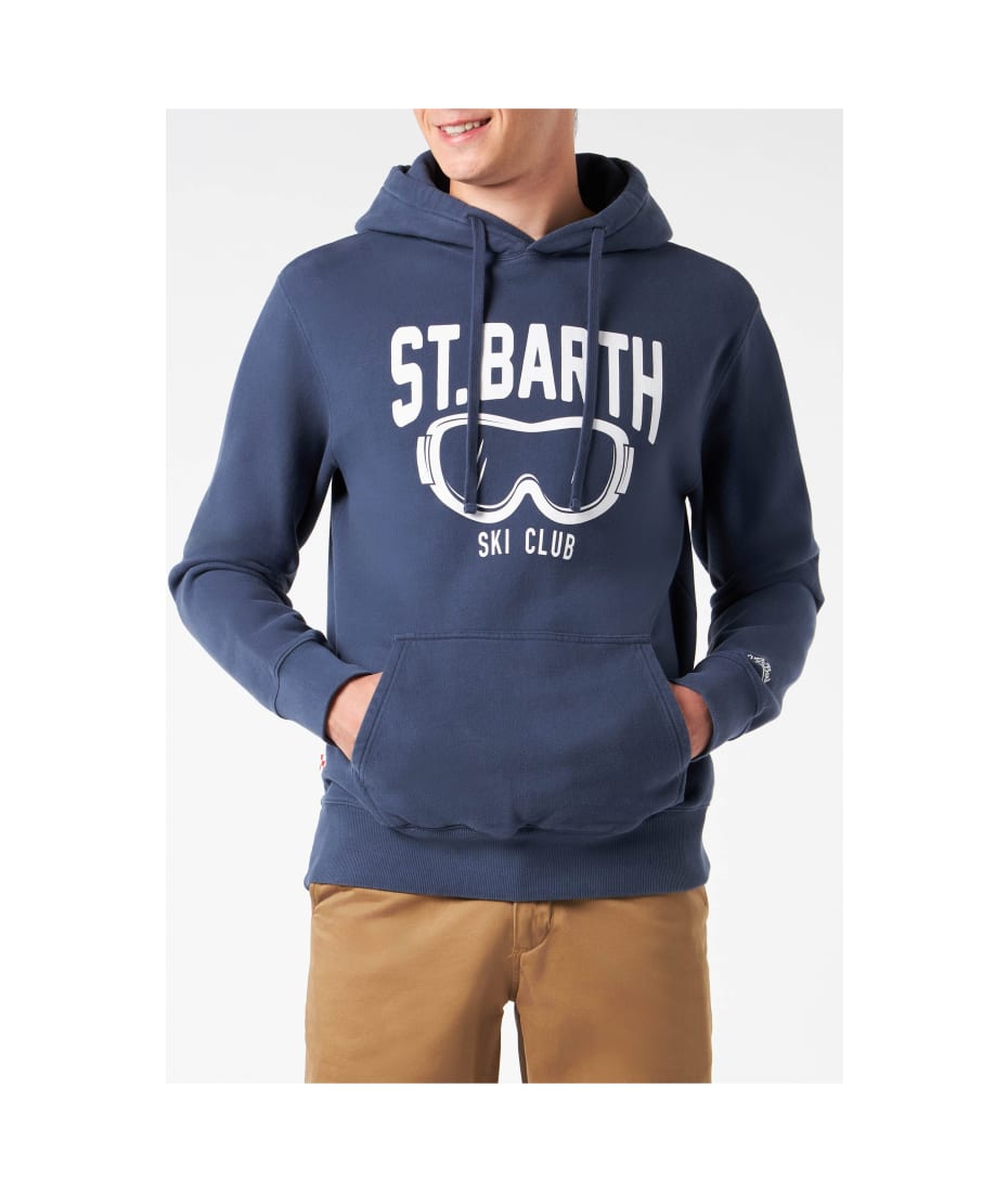 MC2 Saint Barth Man Blue Hoodie With St. Barth Ski Club MC2 Saint Barth Man Blue Hoodie With St. Barth Ski Club
