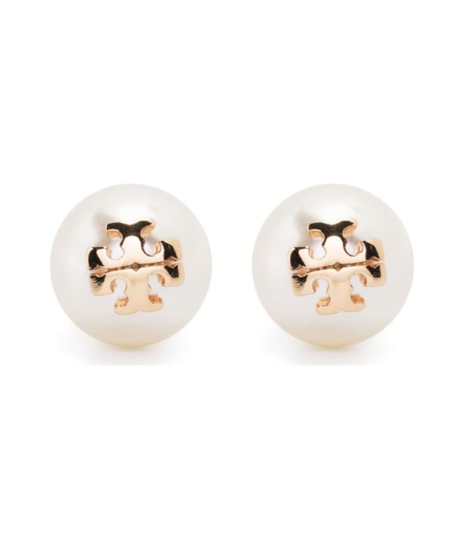 Saint Laurent logo-plaque Pearl Stud Earrings - White