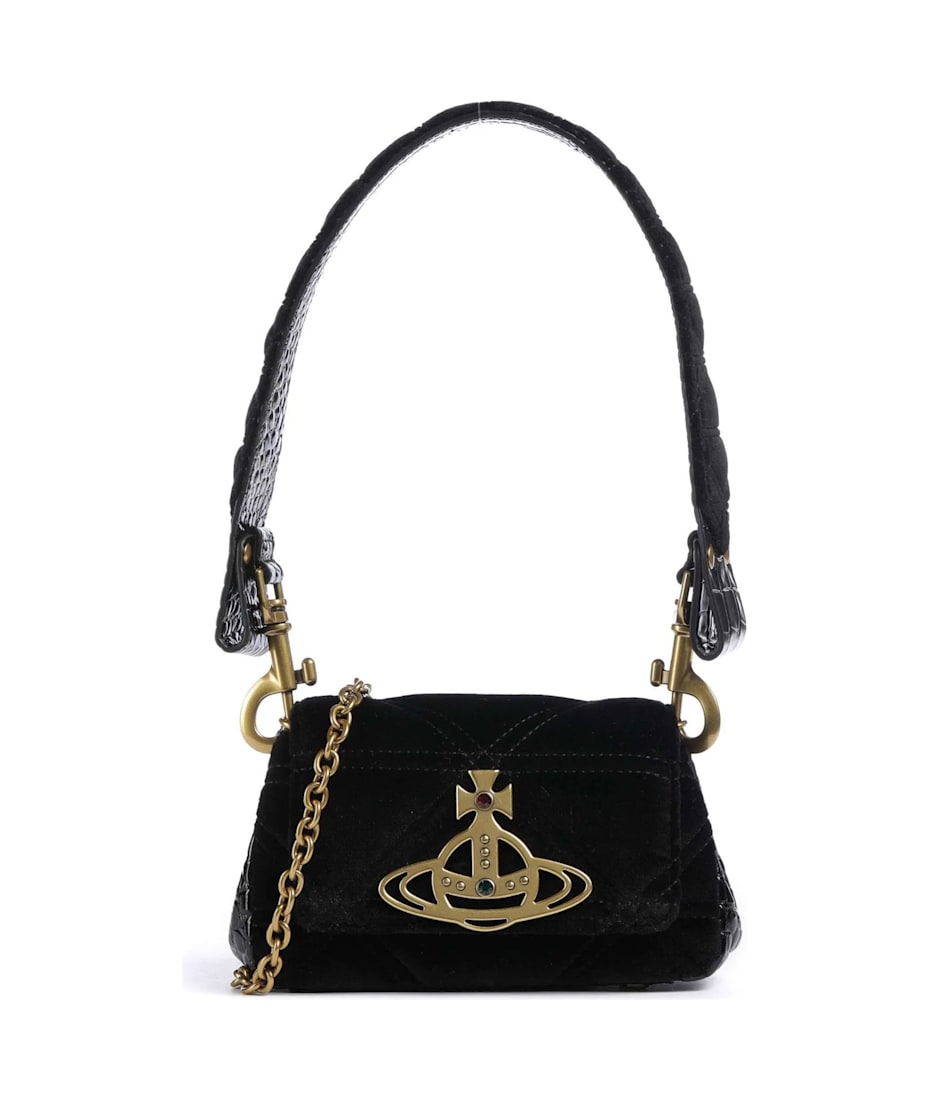 Vivienne Westwood Hazel Shoulder Bag Black Quilted Velvet