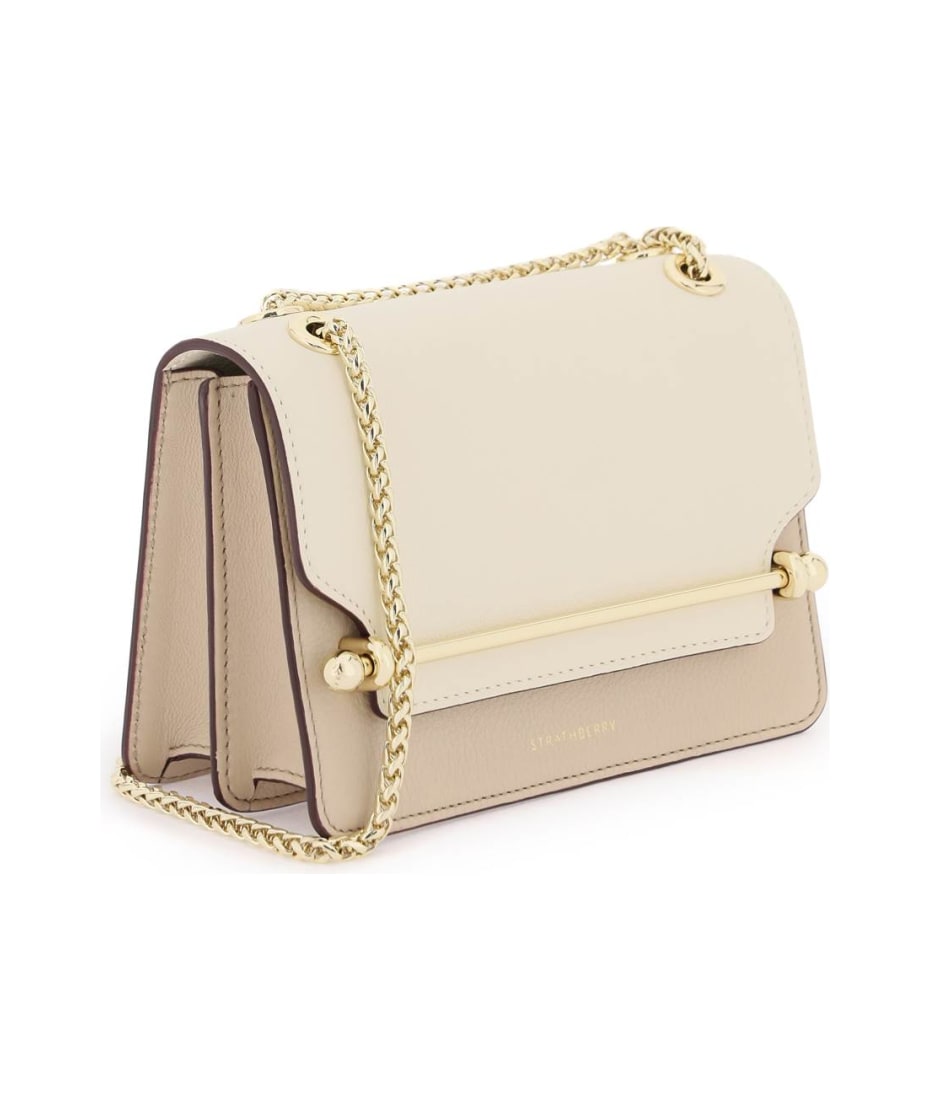 Strathberry Crescent Flap Leather Chain Shoulder Bag In Vanilla