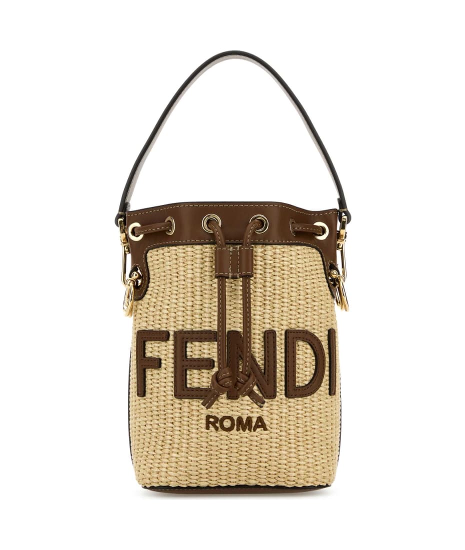 ショルダーバッグ・ポシェット FENDI EMBROIDERED RAFFIA MINI MON TRESOR BUCKET BAG Fendi Mon Tresor Bucket Bag Logo Embroidered Raffia Mini