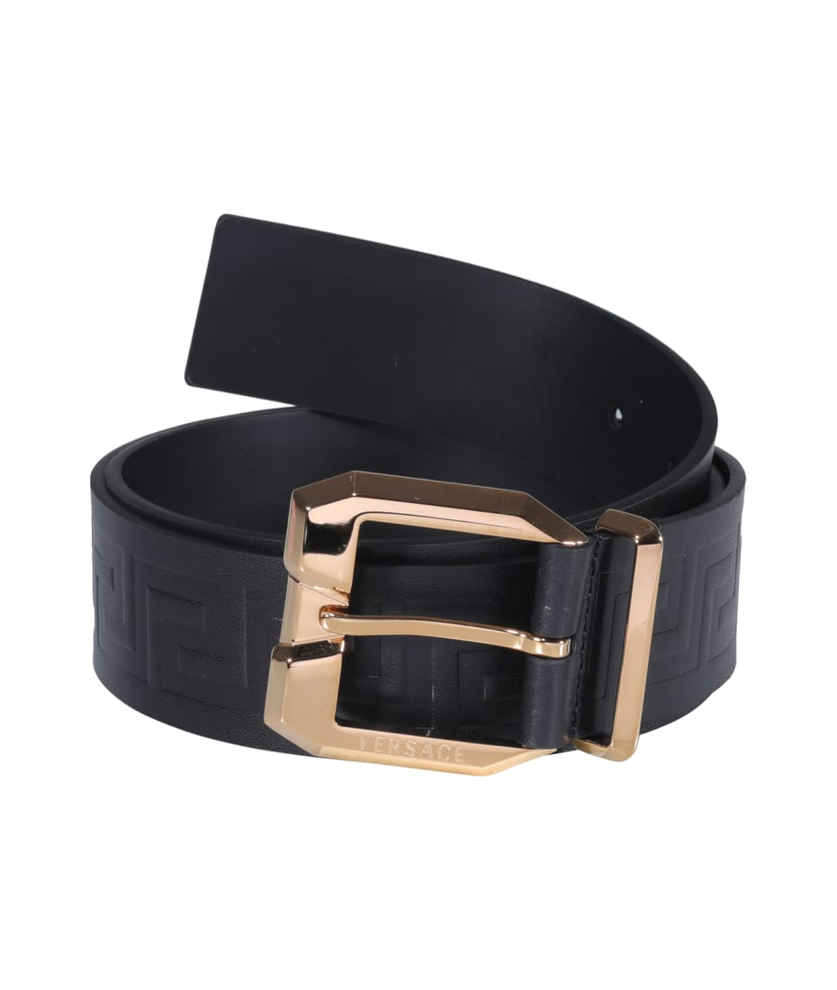 Mens Accessories Belts Versace Leather Black La Greca Signature Belt for Men 