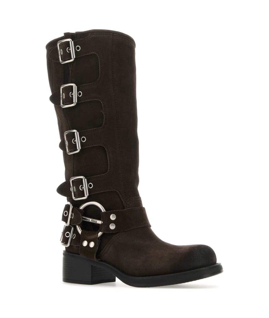 【MIU MIU】Dark Brown Suede Boots Miu Miu Suede Boots | Brown | FARFETCH