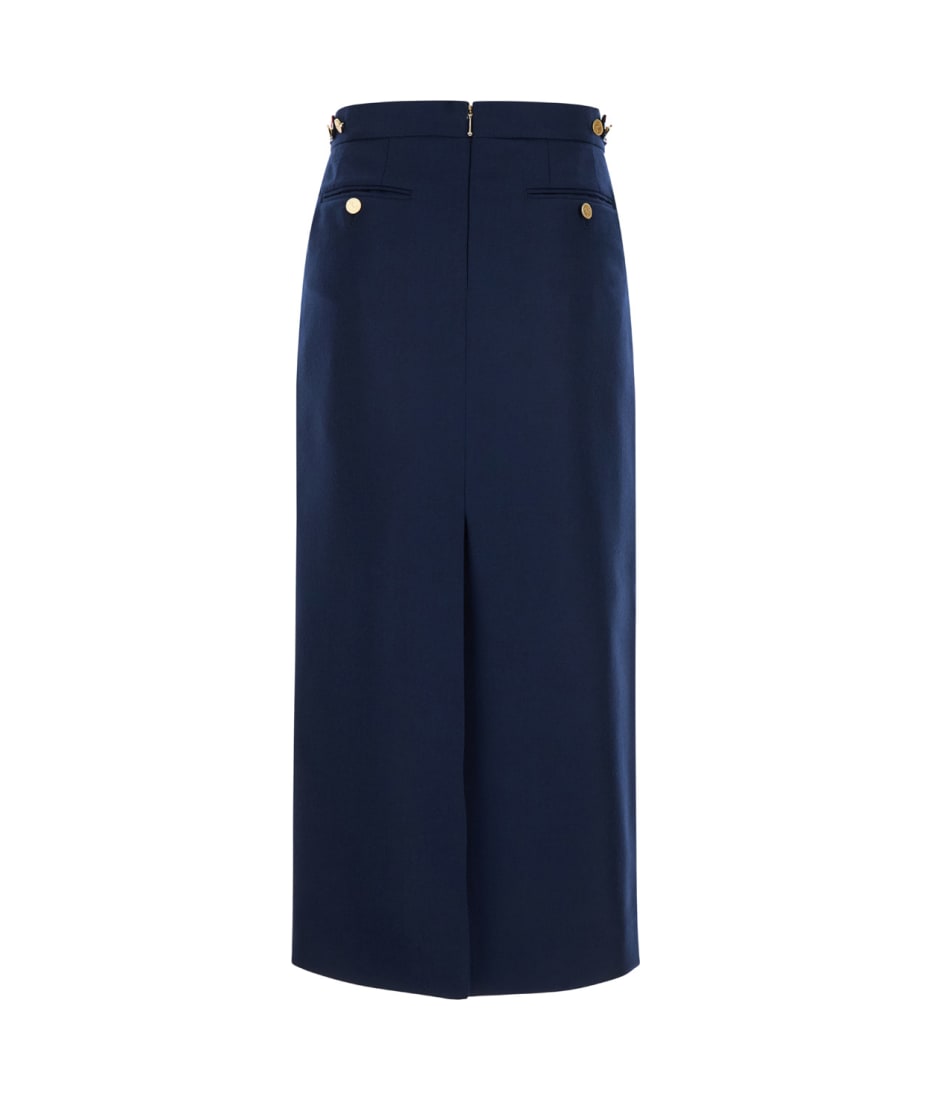 【送料&関税込】Thom Browne Calf Legth Side Tab Skirt In Sol Thom Browne Calf Legth Side Tab Skirt In Solid Wool Twill
