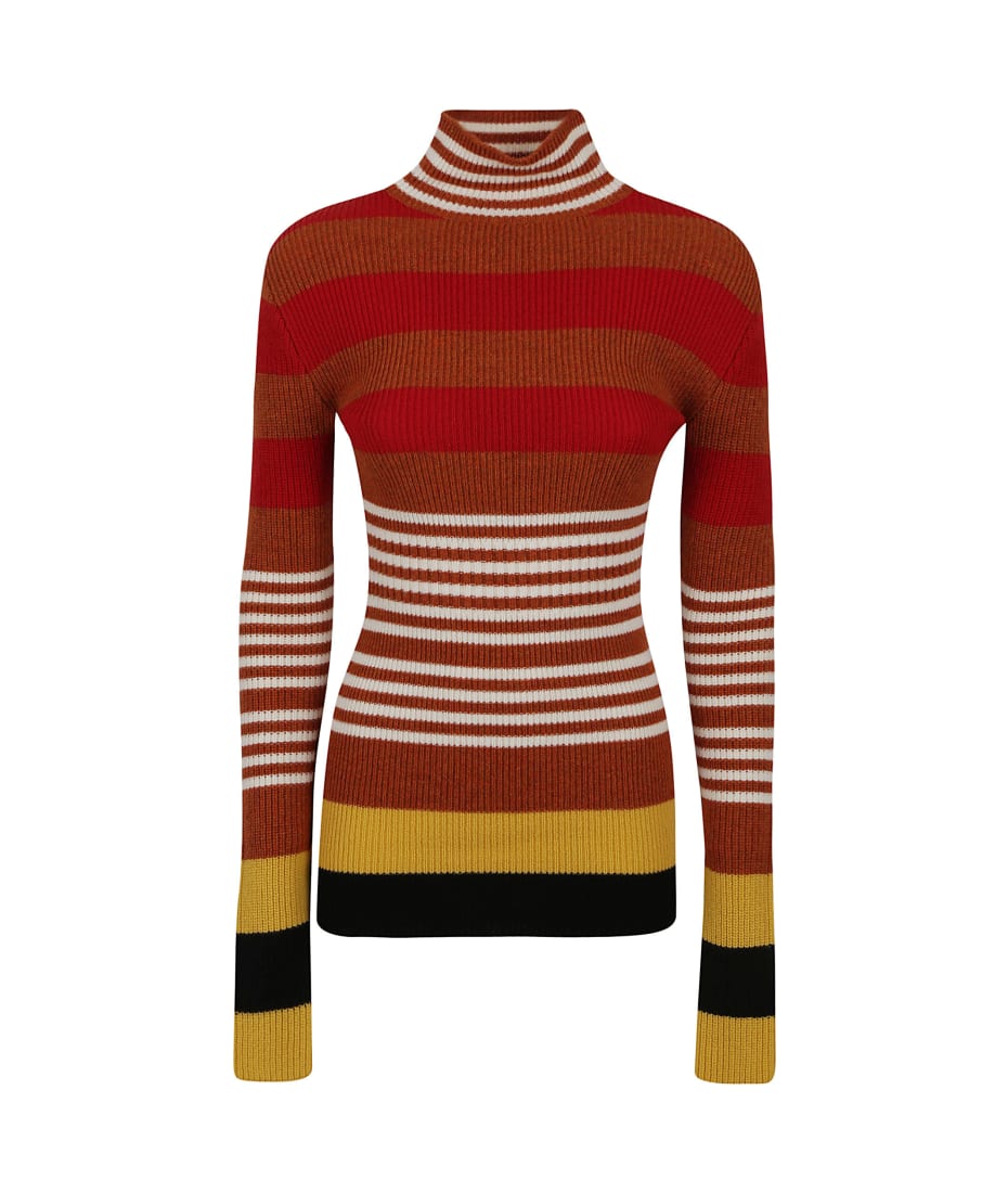 Tricolour Knit High Neck Jumper - Luxury Red