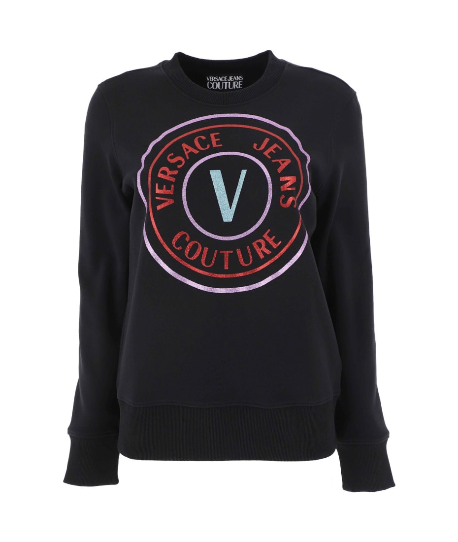 その他 VERSACE JEANS VERSACE JEANS COUTURE Sweaters Black VERSACE JEANS COUTURE Black Signature Label Print Sweatshirt
