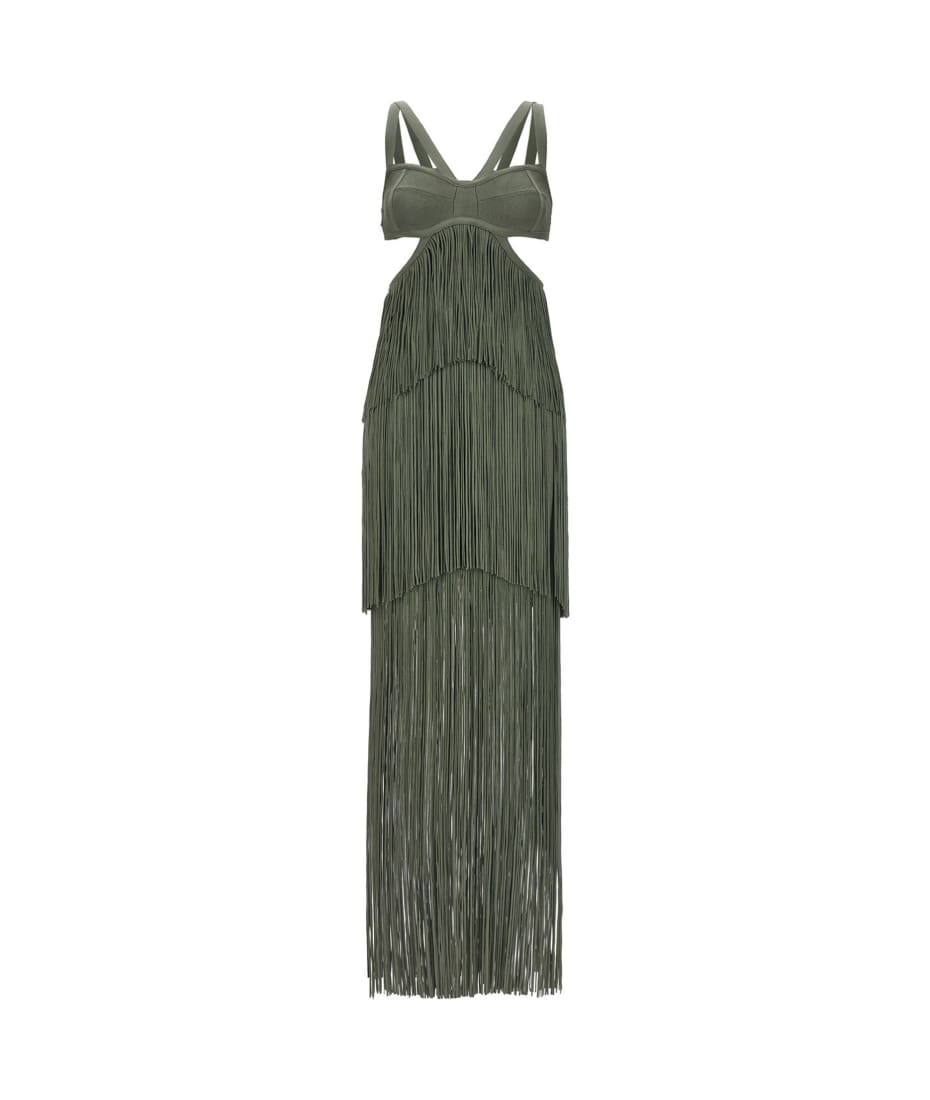 Herve Leger Women s Strappy Tiered Fringe Dress