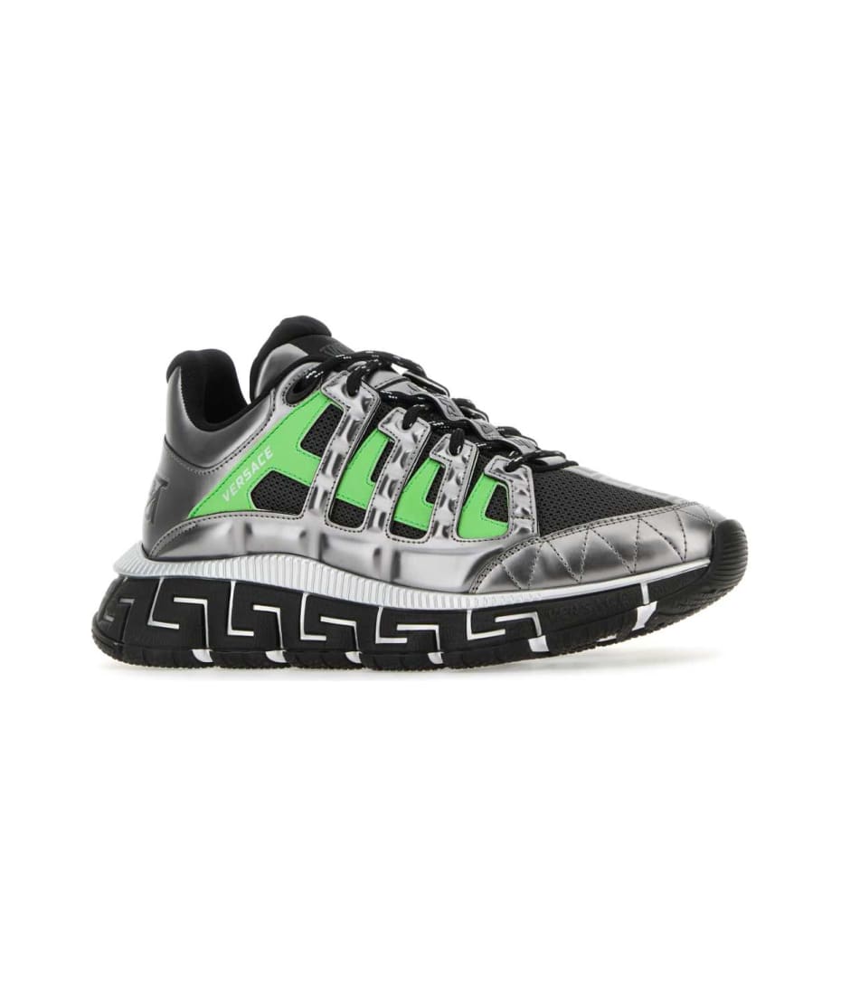 Versace Multicolor Fabric And Leather Trigreca Sneakers - ANTHRACITEGREENBLACK