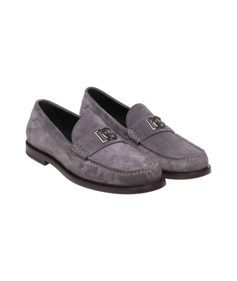 Dolce & Gabbana Suede Loafers With Dg Logo - Grey