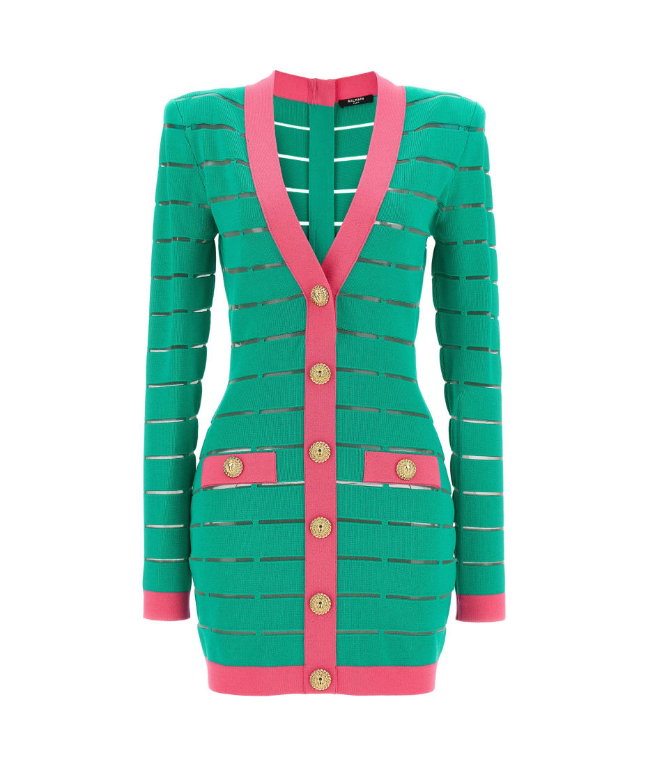 【関税＆送料込み】Balmain Two-Tone Knit Dress Two-tone knit dress with buttons - Women | BALMAIN