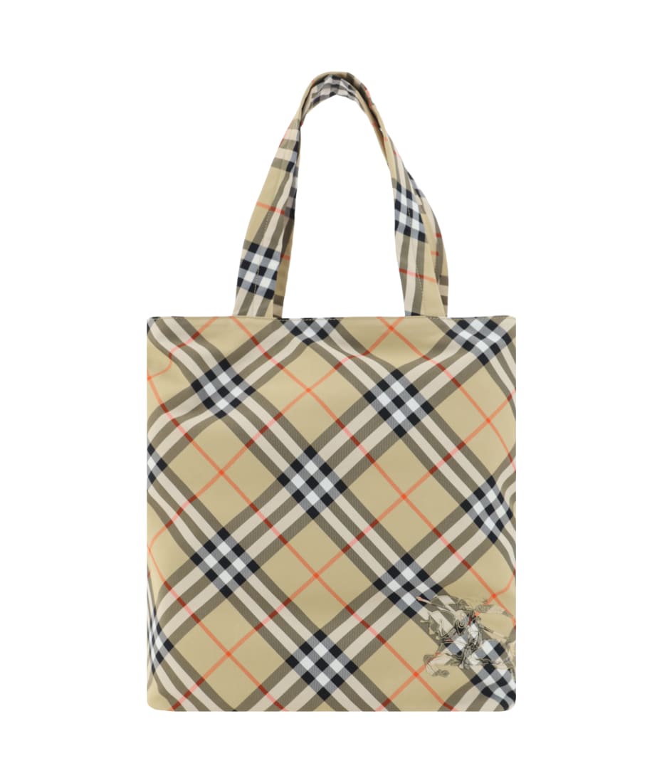 トートバッグ BURBERRY EMBROIDERED CANVAS LARGE HIGHLANDS SHOPPING BAG Burberry Large Highlands Tote Bag | Neutrals | FARFETCH