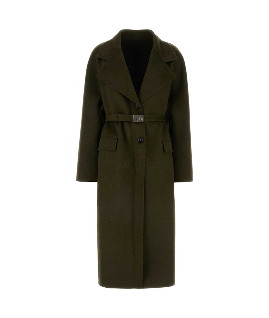 コート FERRAGAMO Olive green wool blend coat (13G412781225 OLIVE) SALVATORE FERRAGAMO Olive Green Wool Blend Coat (FERRAGAMO