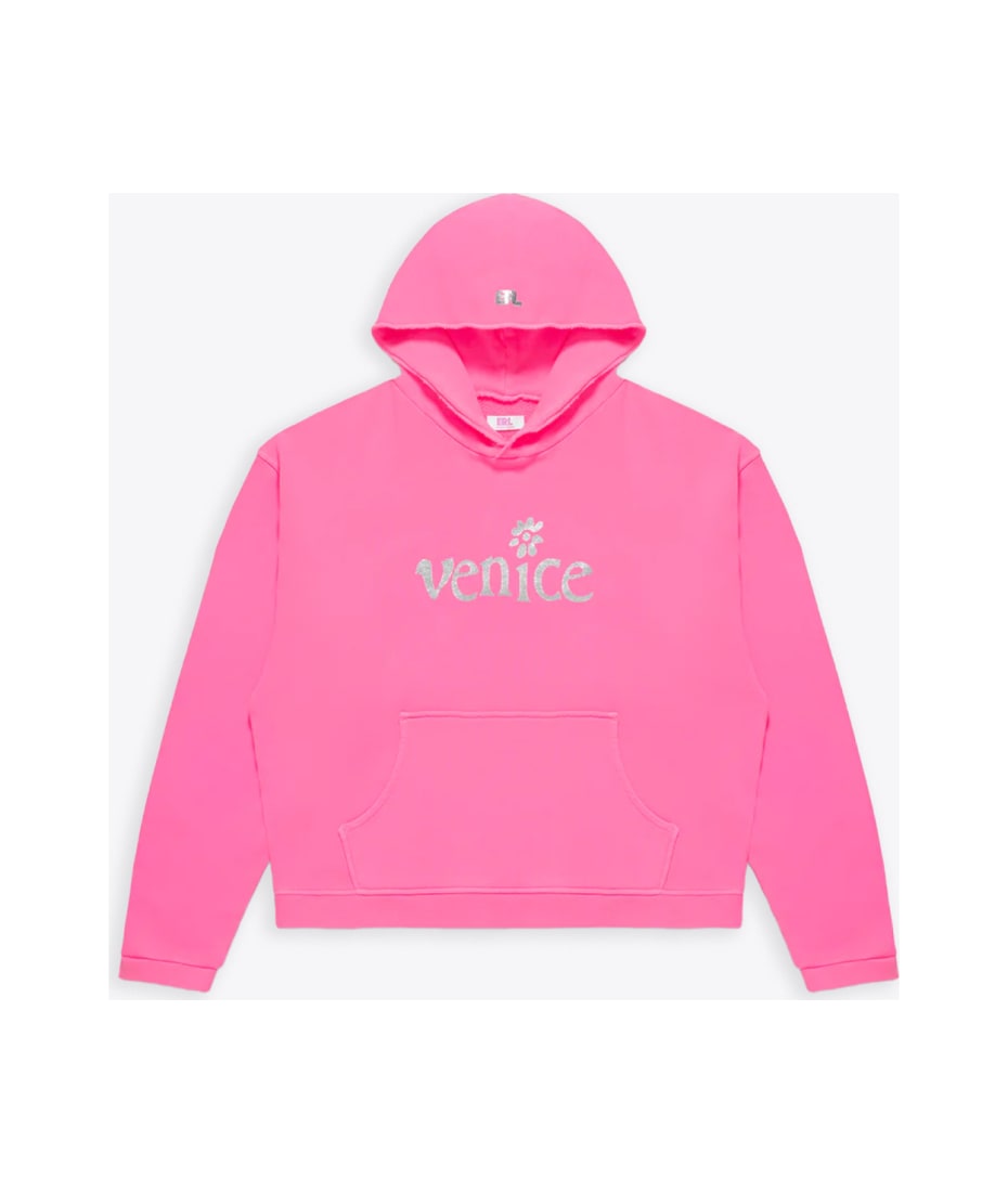 ERL Unisex Silver Printed Venice Hoodie Hot pink cotton hoodie