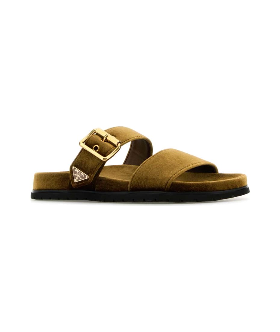 Prada Brown Velvet Slippers | italist