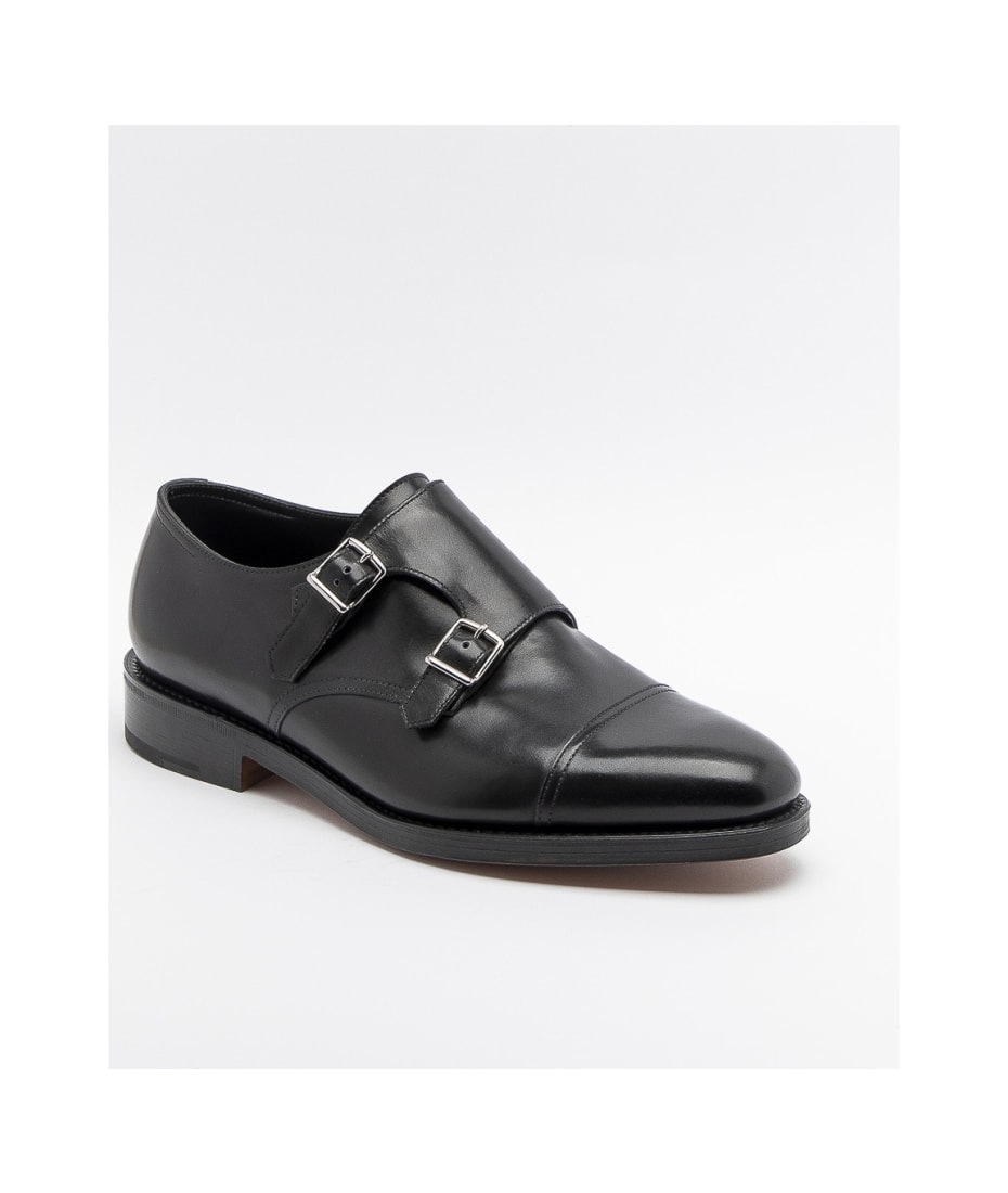 John Lobb William Black Calf Monk Strap Shoe (fitting F/ee