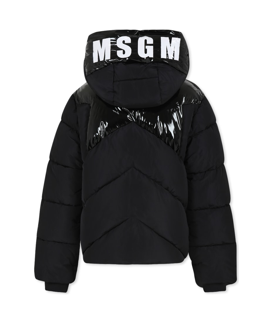 MSGM Black Crop Down Jacket For Girl With Logo italist ALWAYS LIKE A SALE