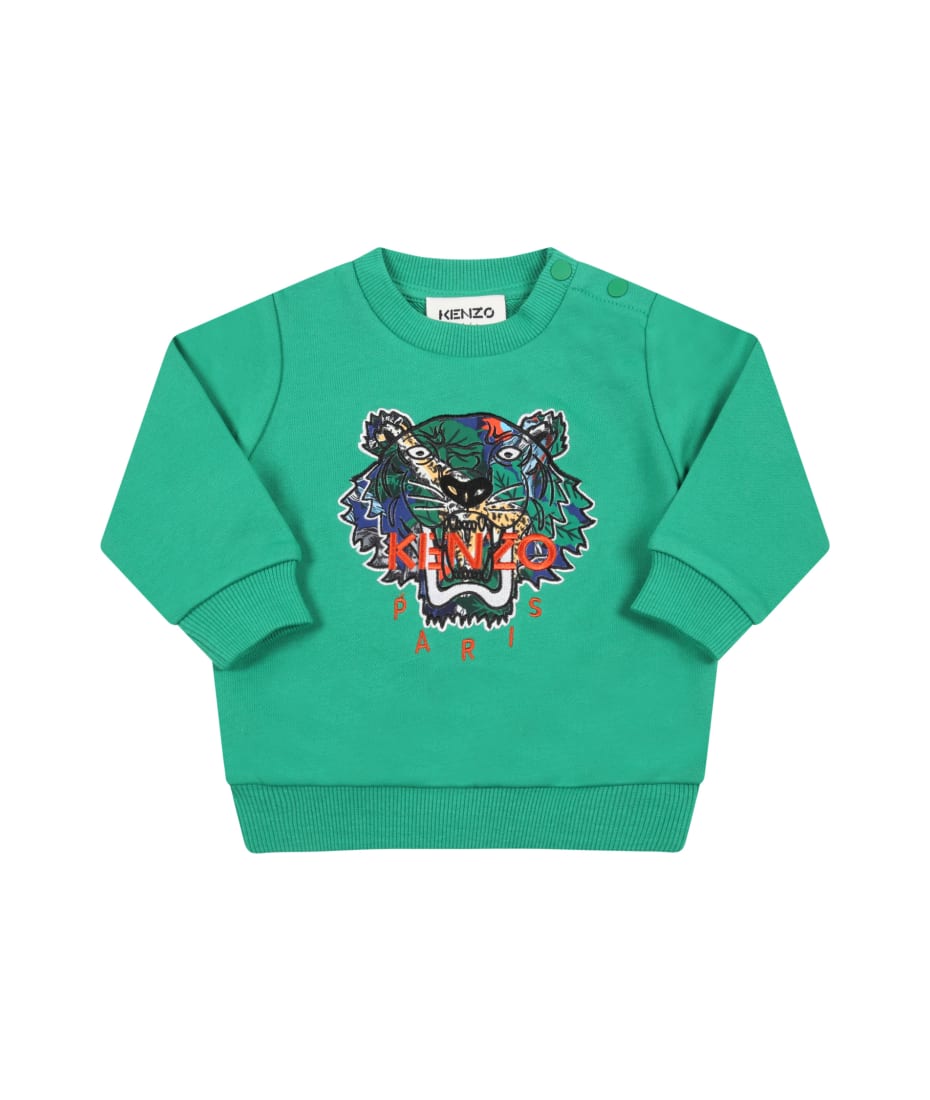 Kenzo Kids Green Sweatshirt For Baby Boy With Tiger - Green