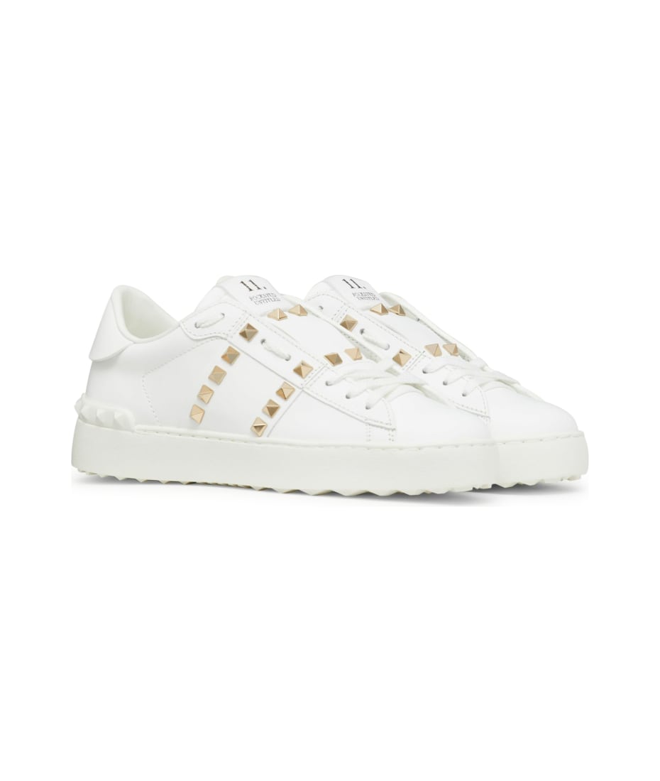 One Stud Low-top Calfskin Sneaker for Woman in White/platinium