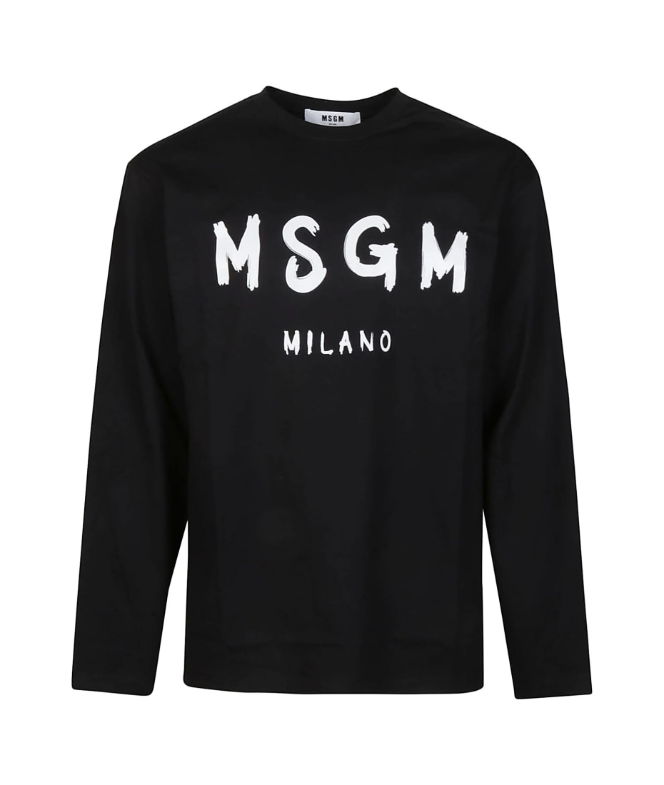 ★MSGM★ Milan Logo 3440MM511 237002 99 Men's Long Sleeve T- MSGM MILANO Long Sleeve T-Shirt Cut And Sew Print Black