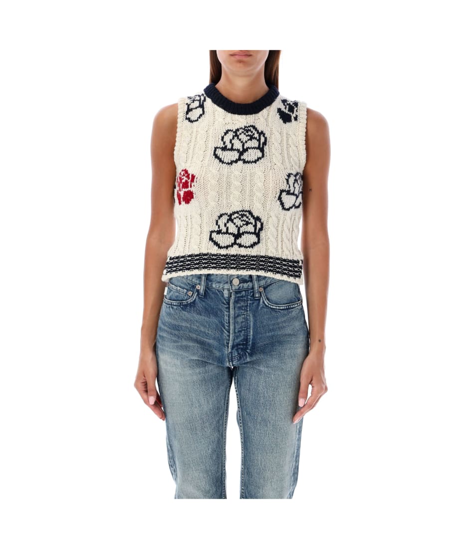 トップス myclosetTHOM BROWNE Thom Browne Cropped Rose Intarsia Knit | italist