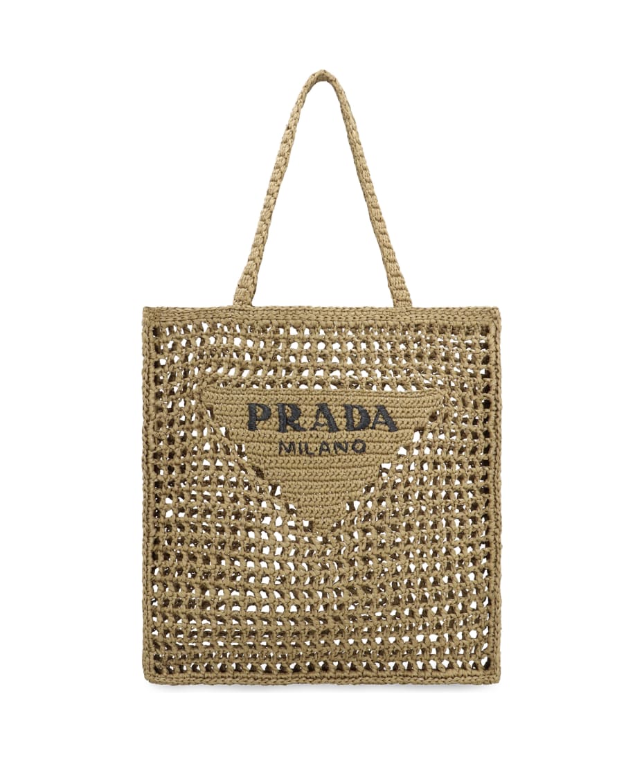 【関税&送料込】Prada Black Raffia Shopping Bag Prada Men's Triangle Logo Raffia Tote Bag - Bergdorf Goodman