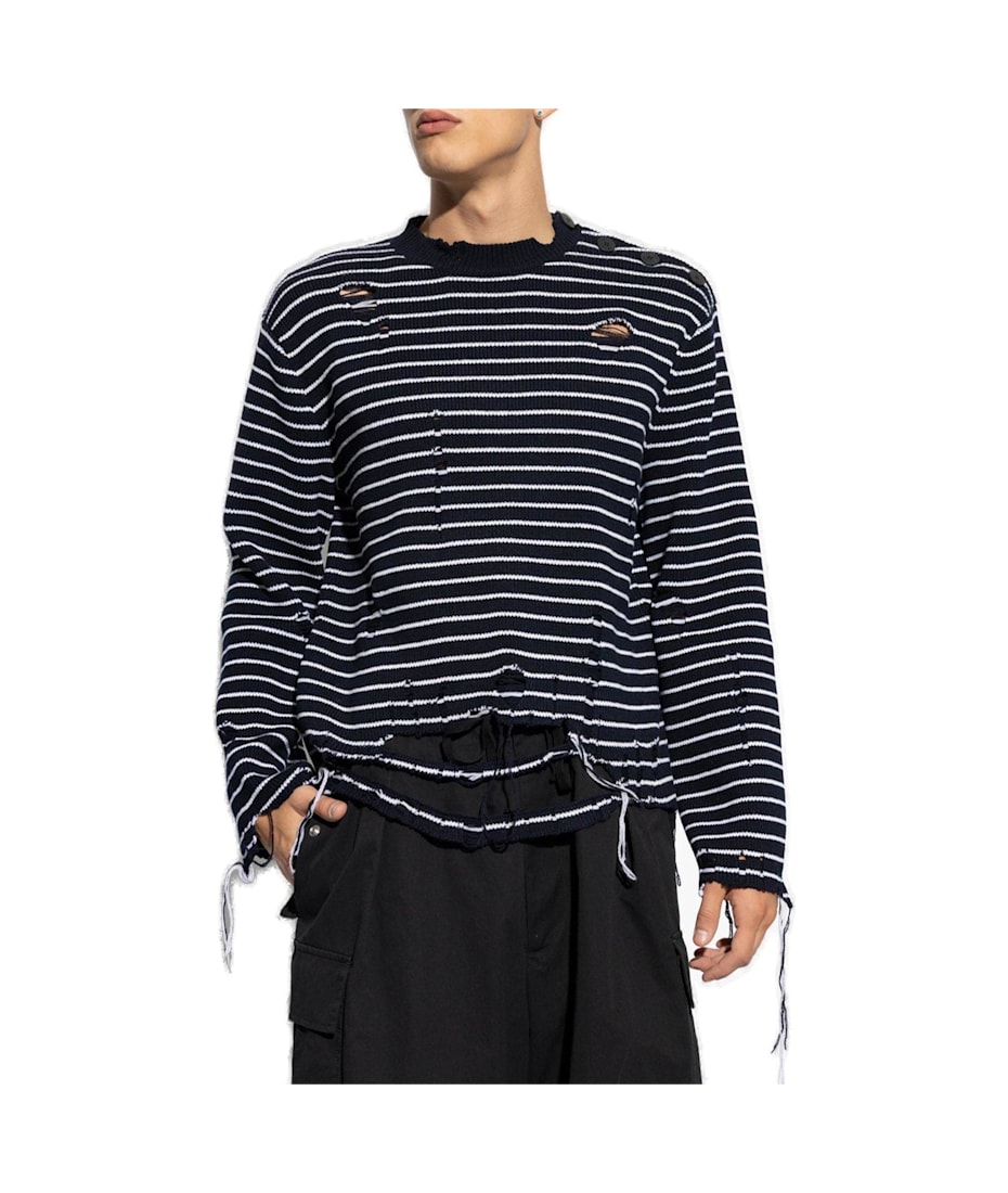 Alexander McQueen Striped Distressed Crewneck Jumper