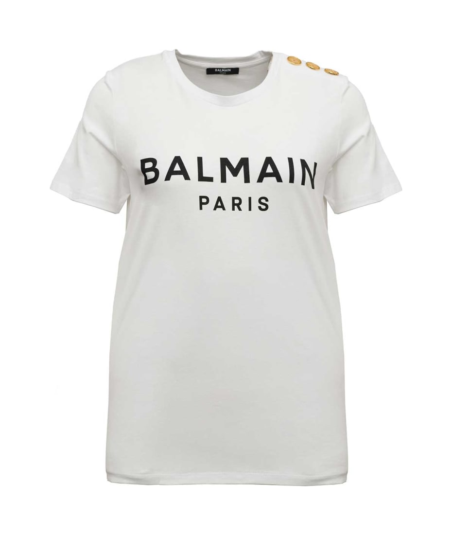White Organic Cotton T-shirt Logo Balmain Woman | italist, ALWAYS A SALE
