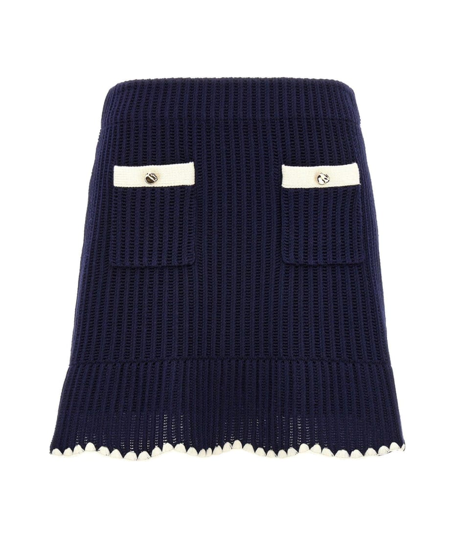ミニスカート SELF PORTRAIT CROCHET MINI SKIRT Navy Crochet Contrast Trim Mini Skirt – self-portrait-US