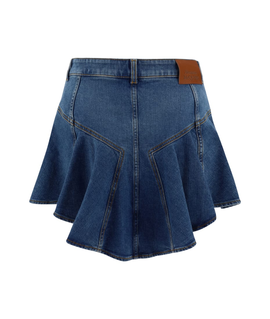 Black Wash with Studs Pleated Denim Mini Skirt