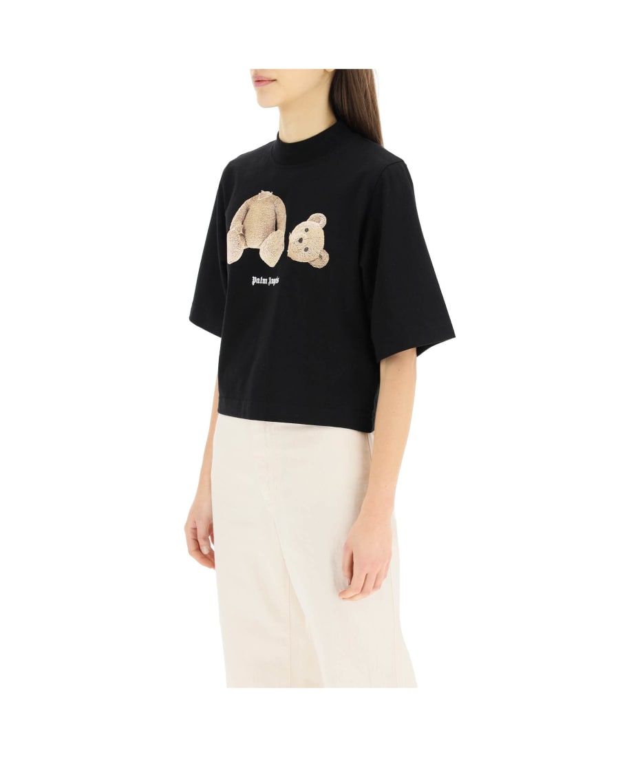 PALM ANGELS Bear-print cropped cotton T-shirt